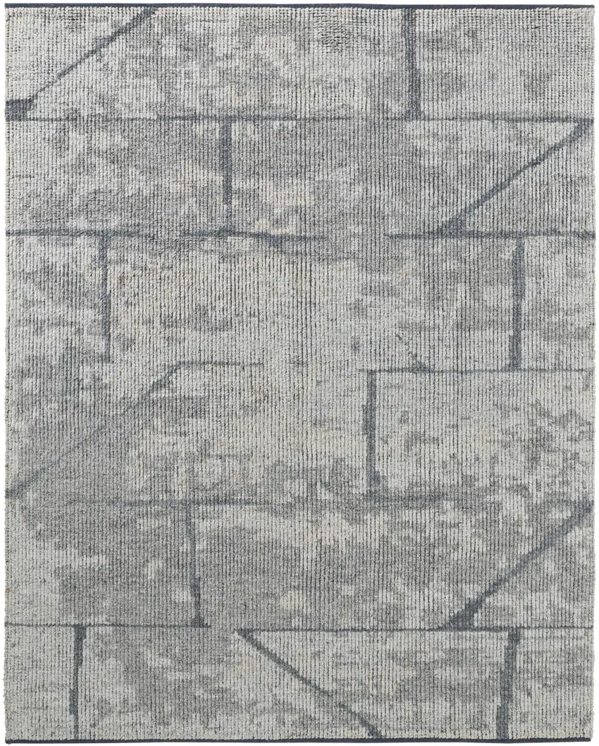 Gray and Silver Wool Abstract Hand Knotted Worn Faded Area Rug Photo 2