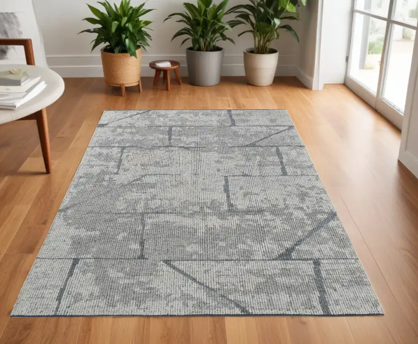 Gray and Silver Wool Abstract Hand Knotted Worn Faded Area Rug Photo 1