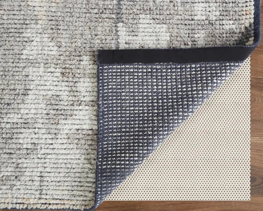 Gray and Silver Wool Abstract Hand Knotted Worn Faded Area Rug Photo 6