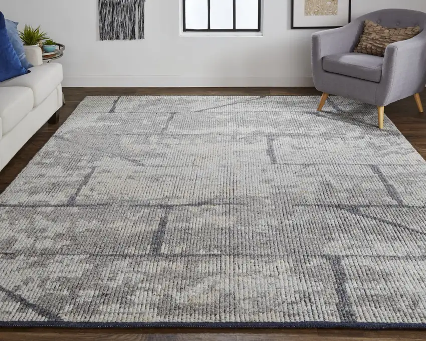 Gray and Silver Wool Abstract Hand Knotted Worn Faded Area Rug Photo 9