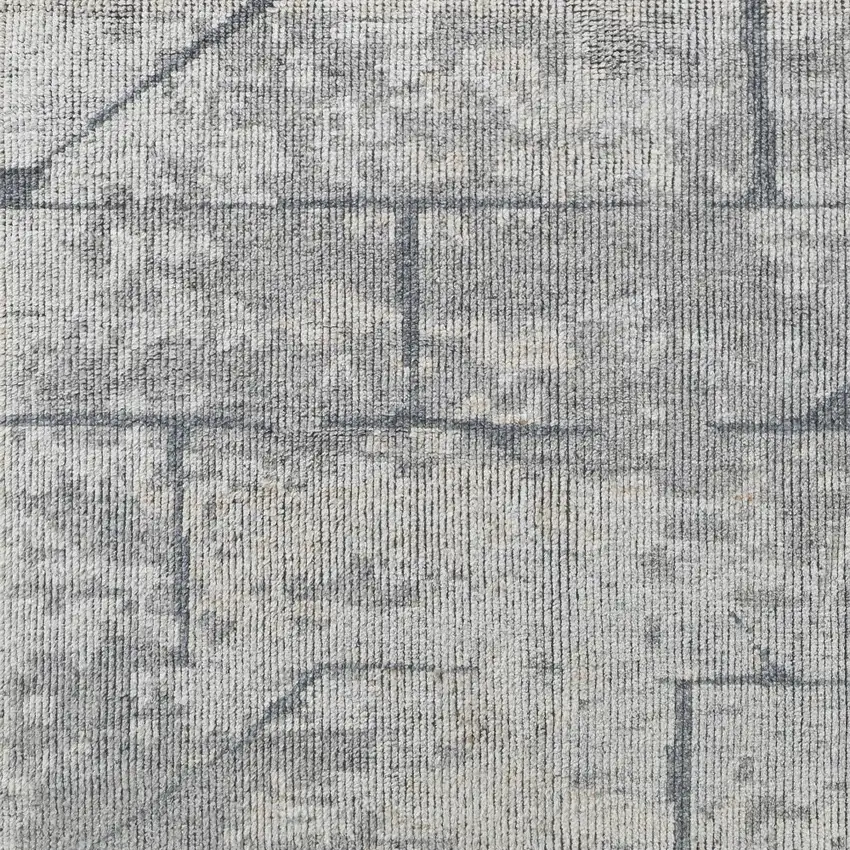 Gray and Silver Wool Abstract Hand Knotted Worn Faded Area Rug Photo 6