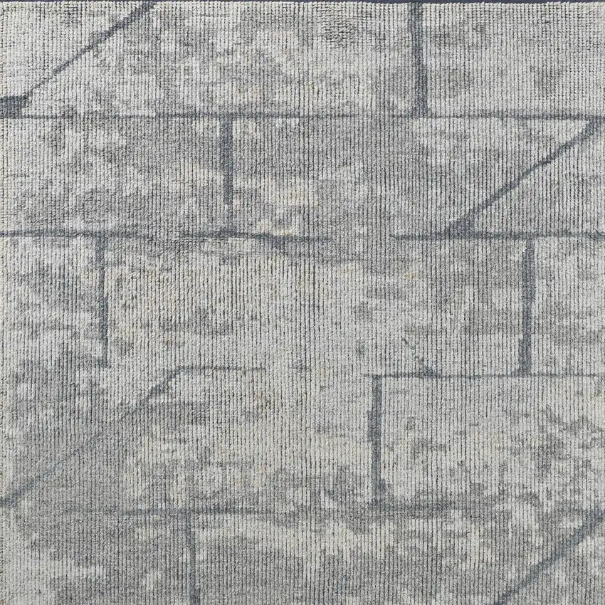 Gray and Silver Wool Abstract Hand Knotted Worn Faded Area Rug Photo 7