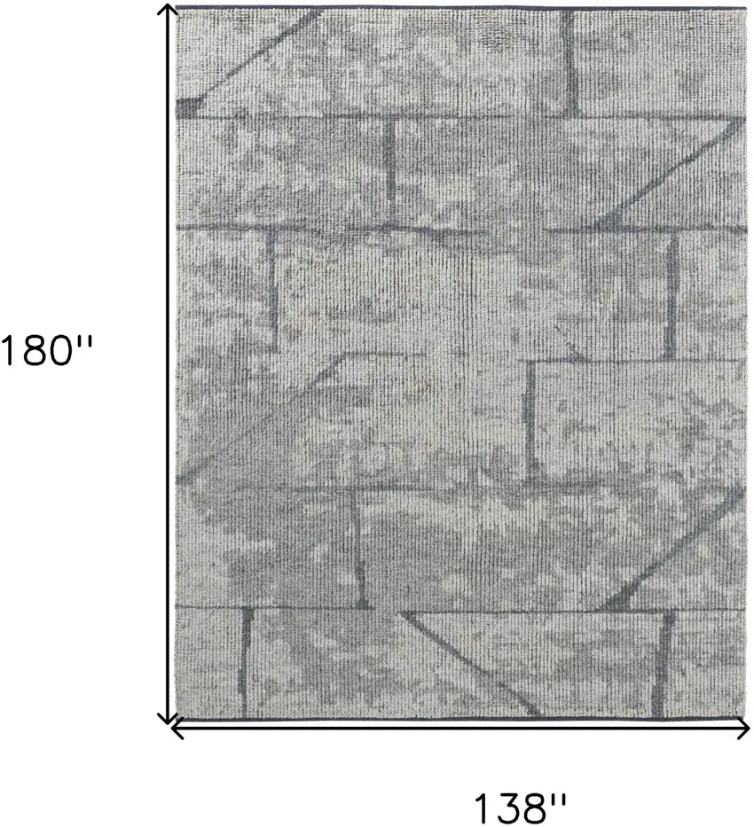 Gray and Silver Wool Abstract Hand Knotted Worn Faded Area Rug Photo 3
