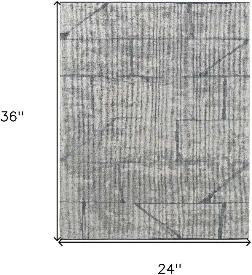 Gray and Silver Wool Abstract Hand Knotted Worn Faded Area Rug Photo 3