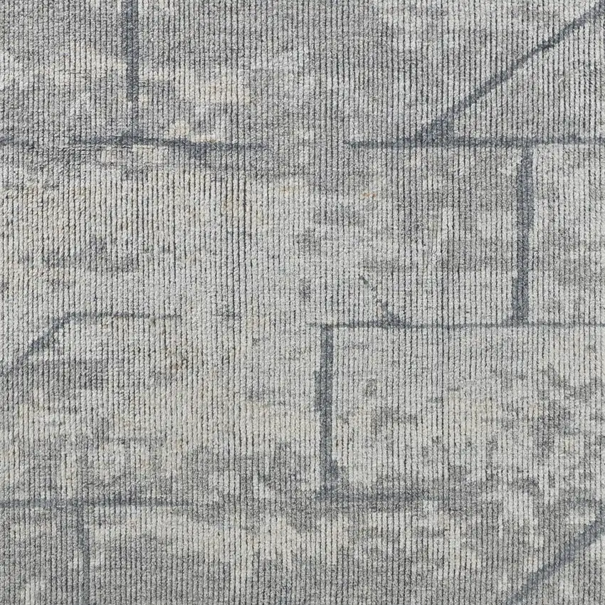 Gray and Silver Wool Abstract Hand Knotted Worn Faded Area Rug Photo 4
