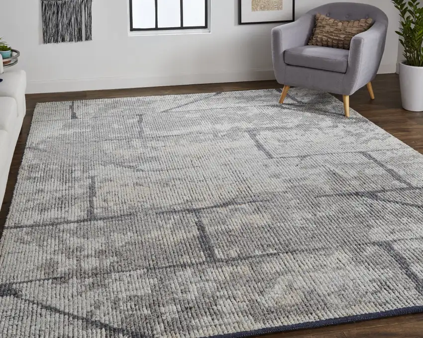 Gray and Silver Wool Abstract Hand Knotted Worn Faded Area Rug Photo 7