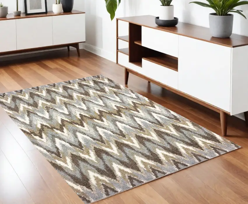Gray And Taupe Ikat Pattern Area Rug Photo 1