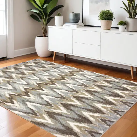 Gray And Taupe Ikat Pattern Area Rug Photo 1