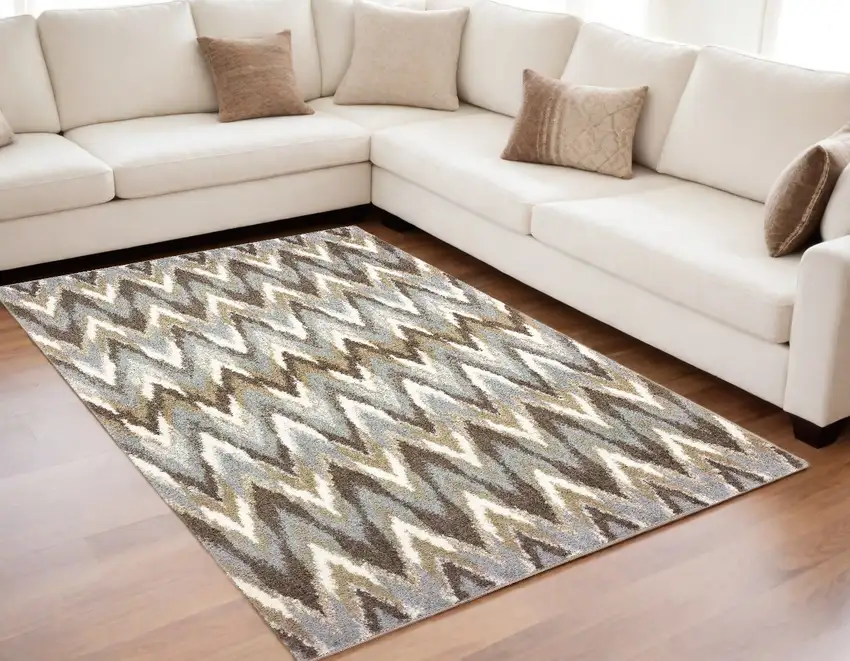 Gray And Taupe Ikat Pattern Area Rug Photo 1