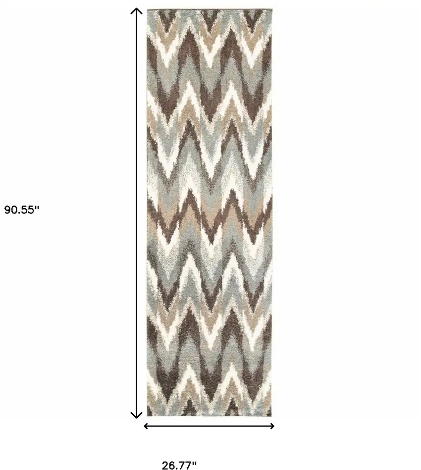 Gray and Taupe Ikat Pattern Runner Rug Photo 5