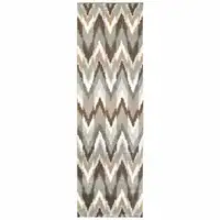 Photo of Gray and Taupe Ikat Pattern Runner Rug