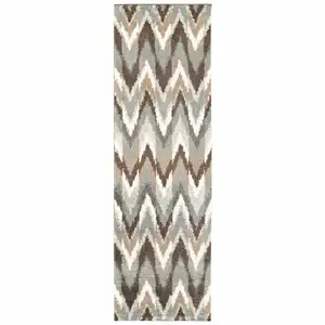 Photo of Gray and Taupe Ikat Pattern Runner Rug