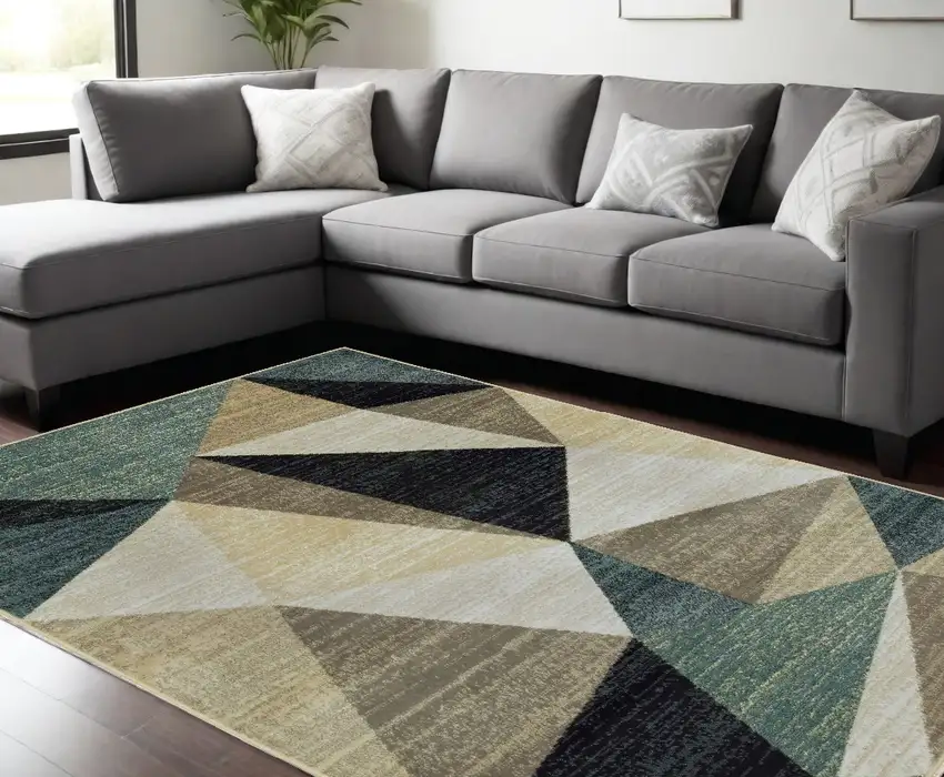Gray And Teal Geometrics Indoor Area Rug Photo 1