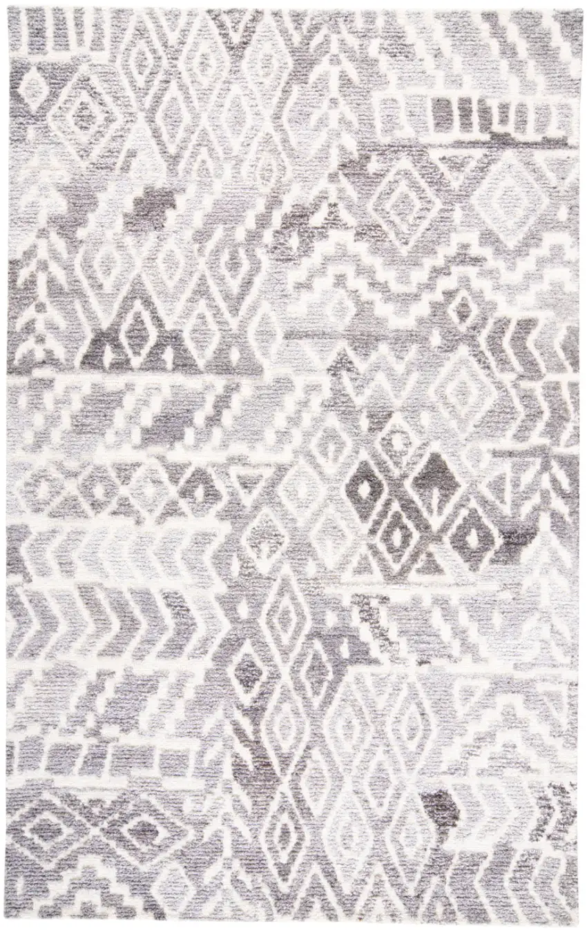 Gray and White Abstract Geometric Hand Tufted Distressed Area Rug Photo 2