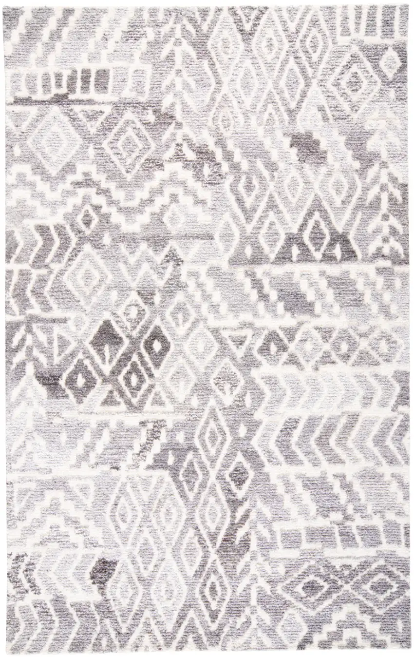 Gray and White Abstract Geometric Hand Tufted Distressed Area Rug Photo 5