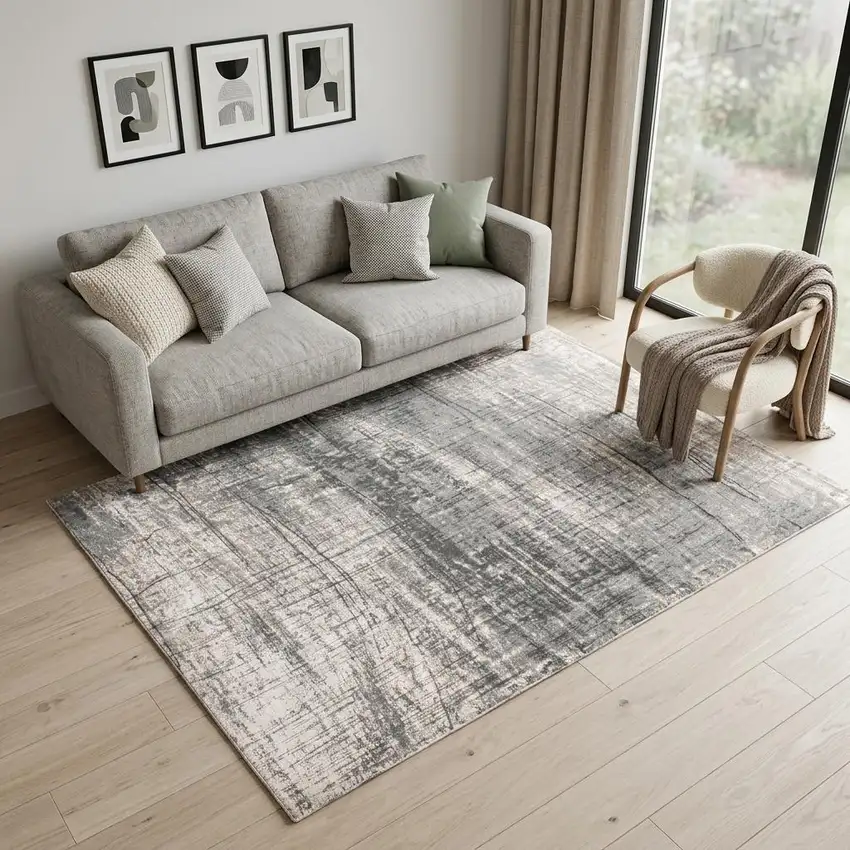 Gray and White Abstract Non Skid Area Rug Photo 1