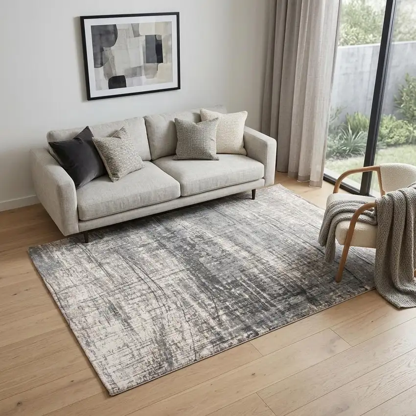 Gray and White Abstract Non Skid Area Rug Photo 1