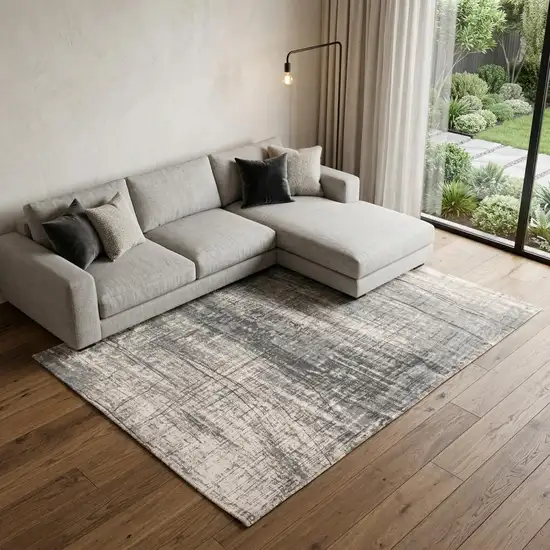 Gray and White Abstract Non Skid Area Rug Photo 1