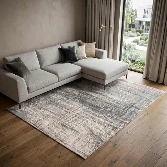 Gray and White Abstract Non Skid Area Rug Photo 1