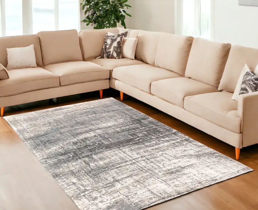 Gray and White Abstract Non Skid Area Rug Photo 1