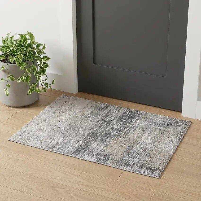 Gray and White Abstract Non Skid Area Rug Photo 1
