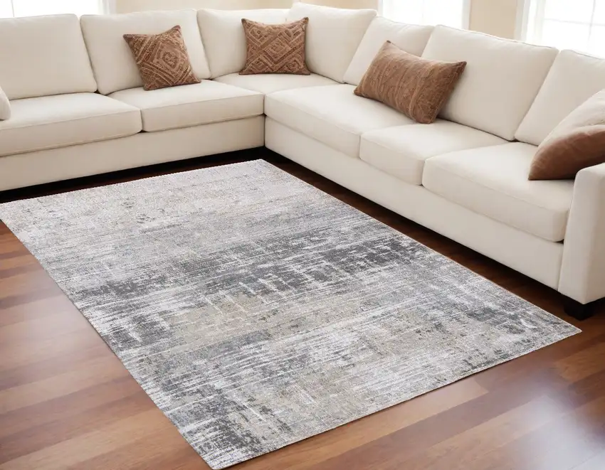 Gray and White Abstract Non Skid Area Rug Photo 1