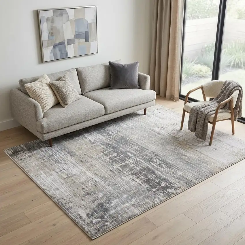 Gray and White Abstract Non Skid Area Rug Photo 1