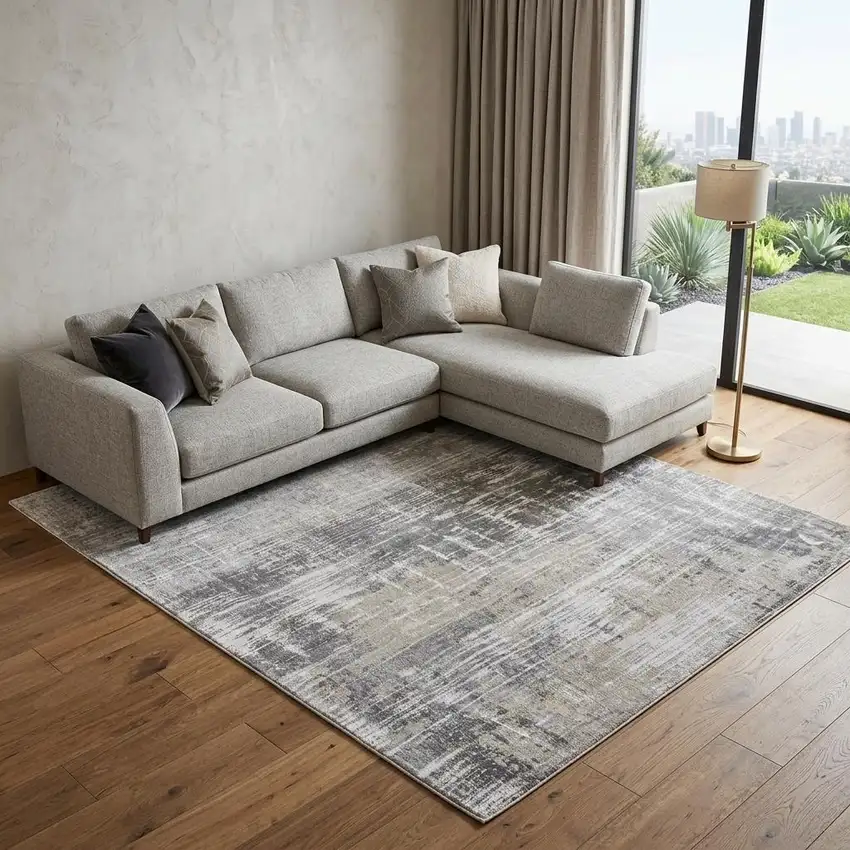 Gray and White Abstract Non Skid Area Rug Photo 1