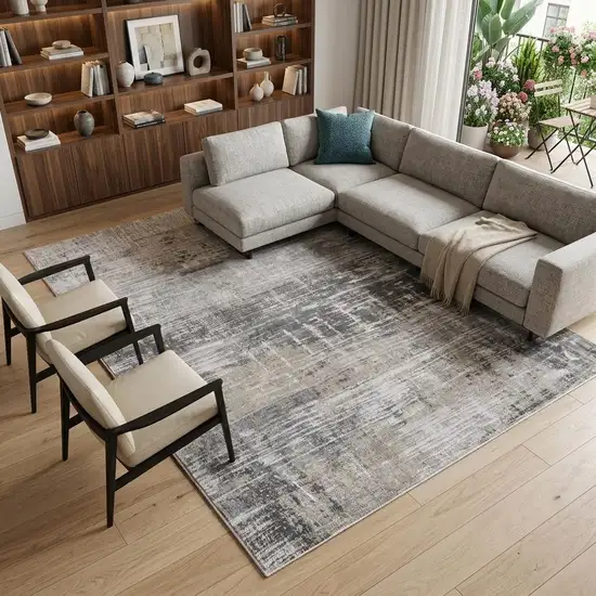 Gray and White Abstract Non Skid Area Rug Photo 1