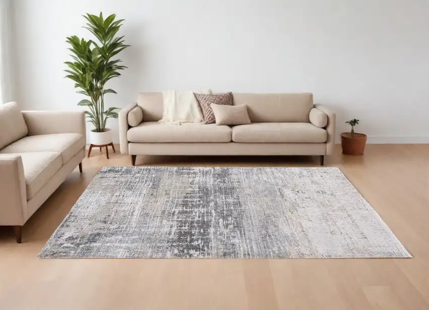 Gray and White Abstract Non Skid Area Rug Photo 1