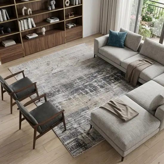 Gray and White Abstract Non Skid Area Rug Photo 1