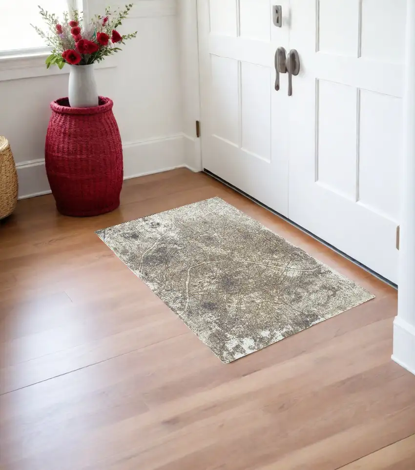 Gray and White Abstract Non Skid Area Rug Photo 1
