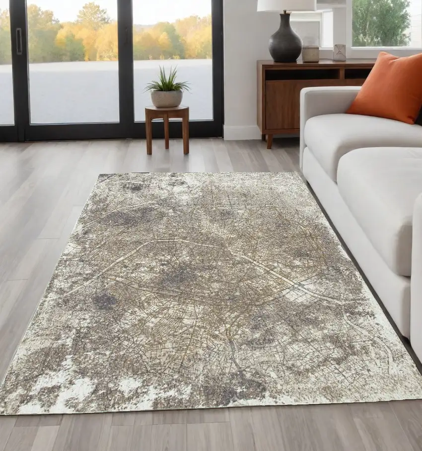 Gray and White Abstract Non Skid Area Rug Photo 1