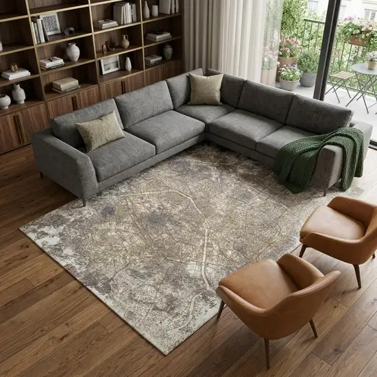 Gray and White Abstract Non Skid Area Rug Photo 1
