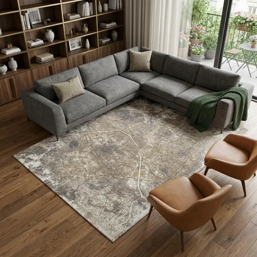 Gray and White Abstract Non Skid Area Rug Photo 1
