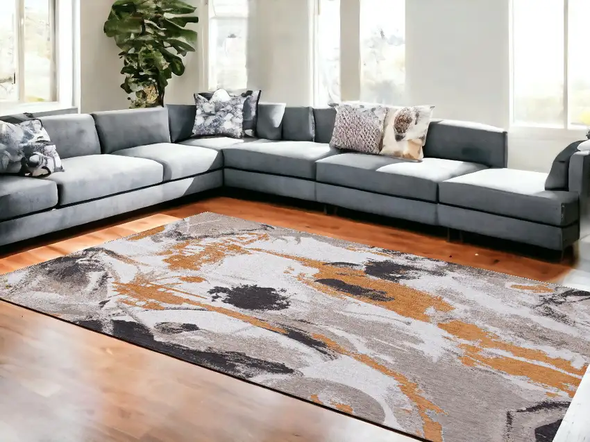 Gray and White Abstract Non Skid Area Rug Photo 1