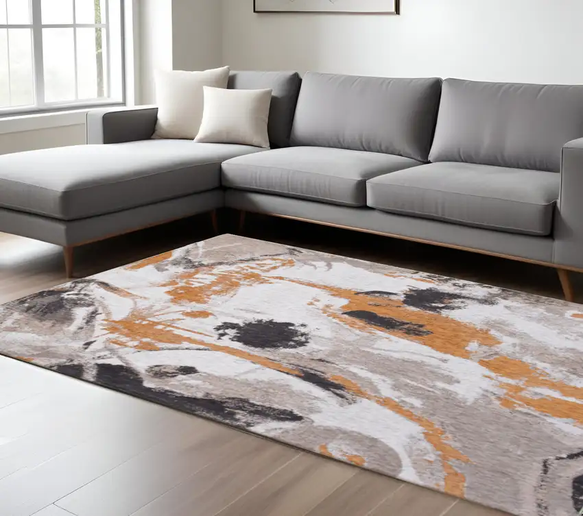 Gray and White Abstract Non Skid Area Rug Photo 1