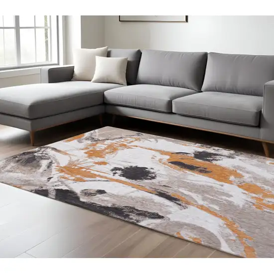Gray and White Abstract Non Skid Area Rug Photo 1