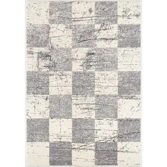 Gray and White Checkered Power Loom Distressed Area Rug Photo 2