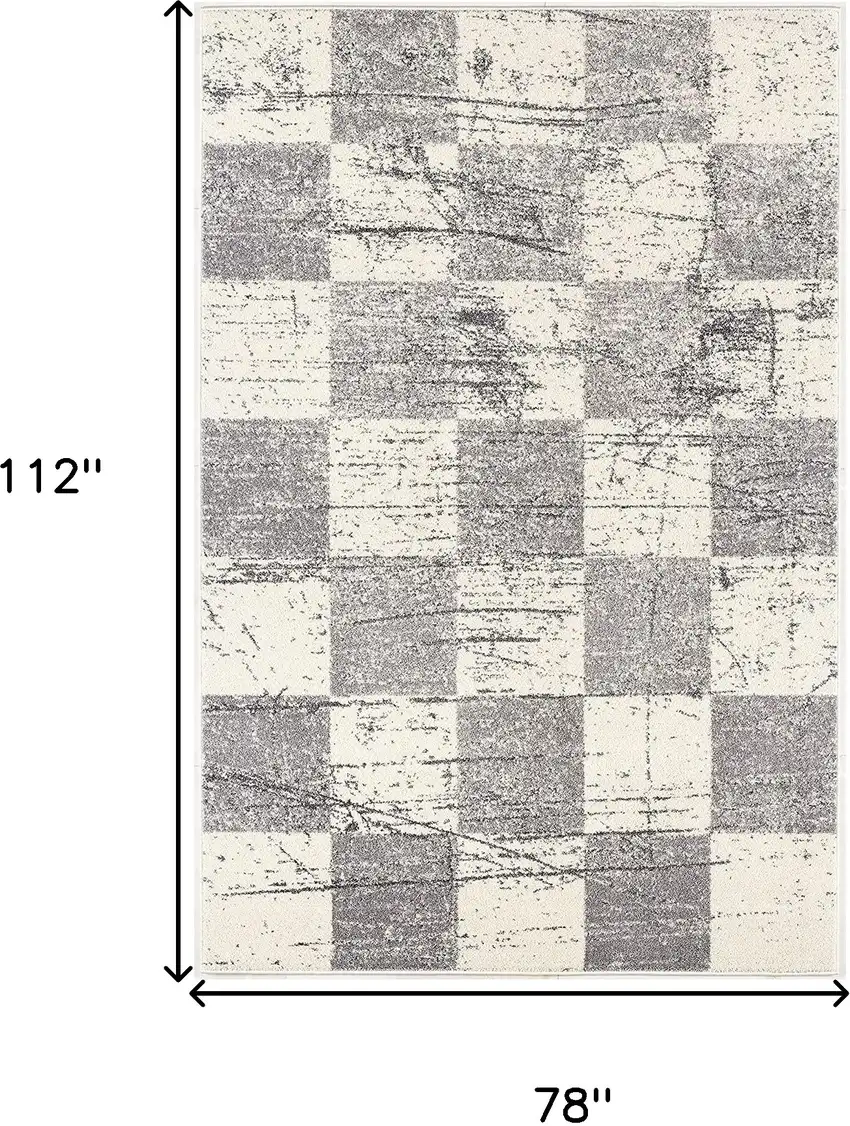 Gray and White Checkered Power Loom Distressed Area Rug Photo 3