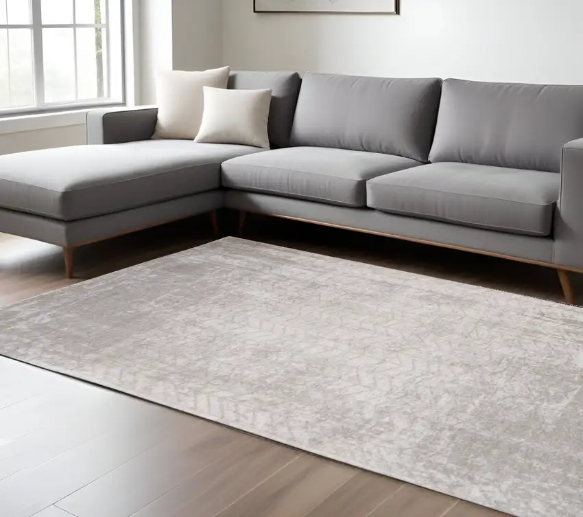 Gray and White Chevron Non Skid Area Rug Photo 2