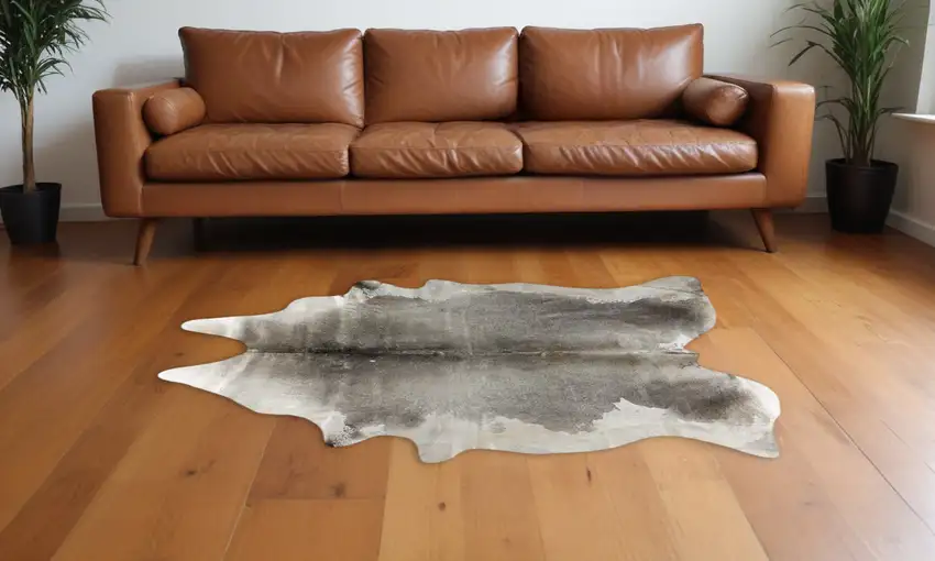 Gray and White Cowhide Hand Knotted Area Rug Photo 1