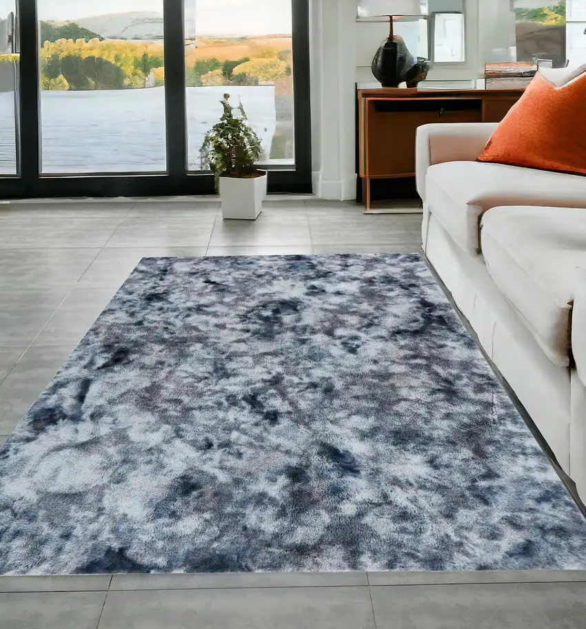Gray and White Faux Fur Abstract Shag Non Skid Area Rug Photo 1