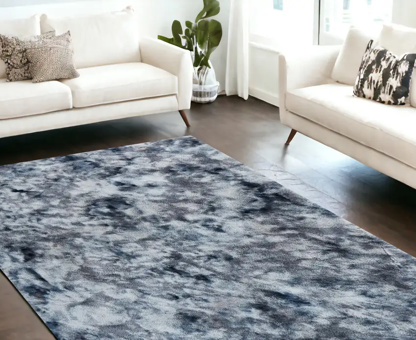 Gray and White Faux Fur Abstract Shag Non Skid Area Rug Photo 1