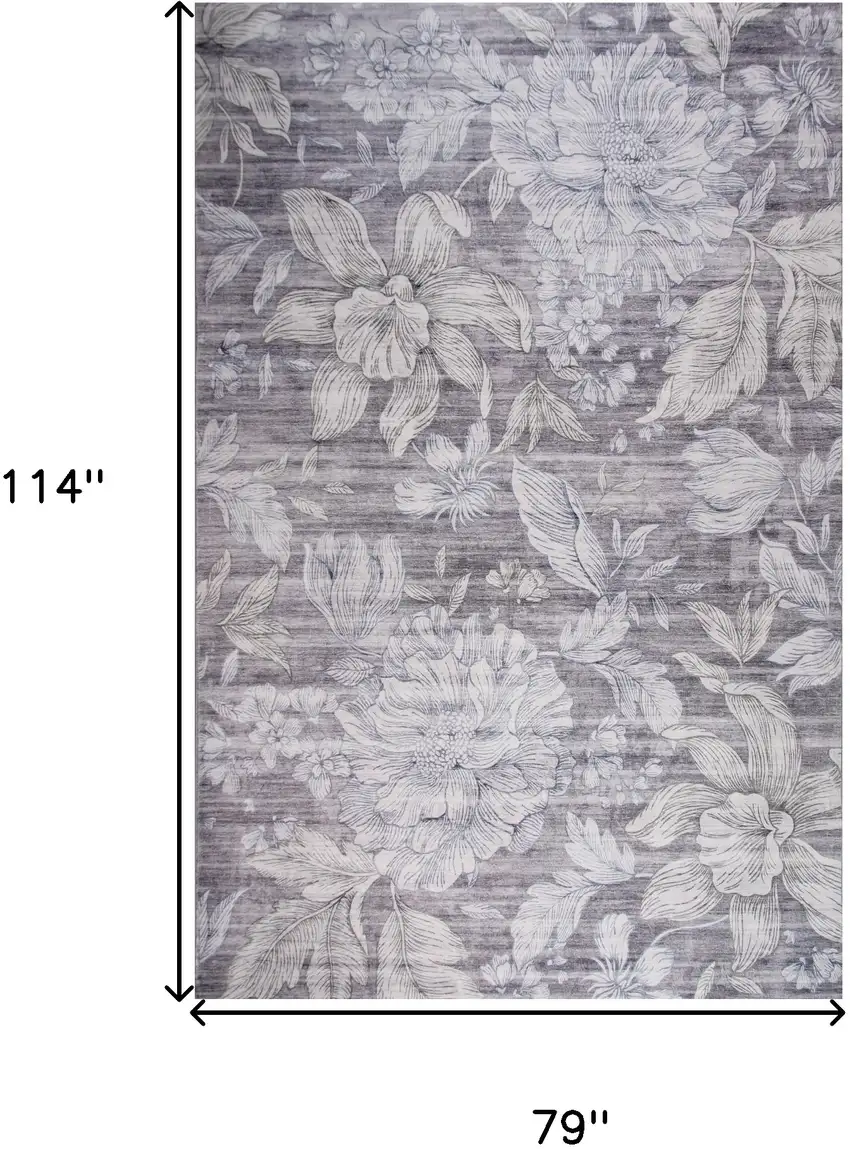 Gray and White Floral Area Rug Photo 5