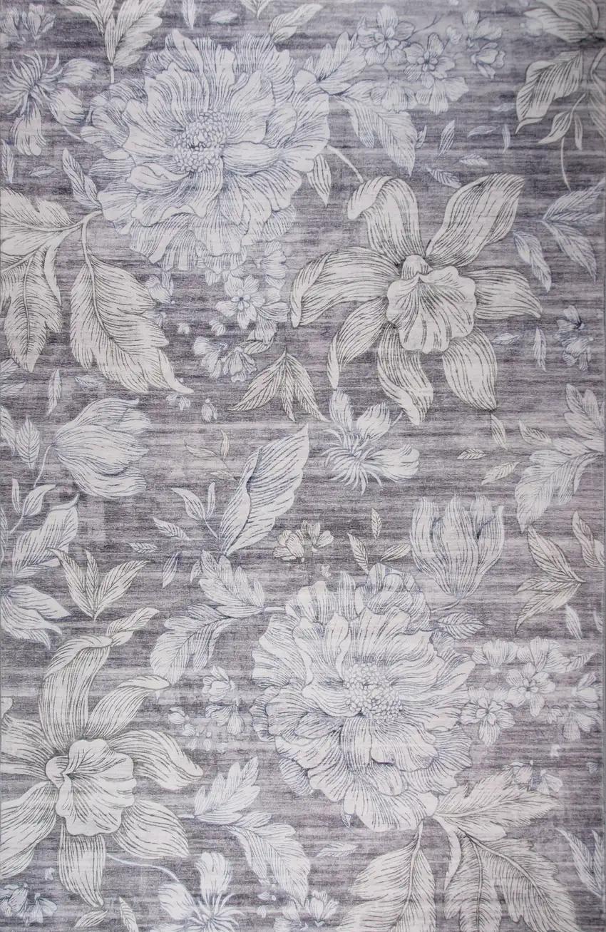 Gray and White Floral Area Rug Photo 4