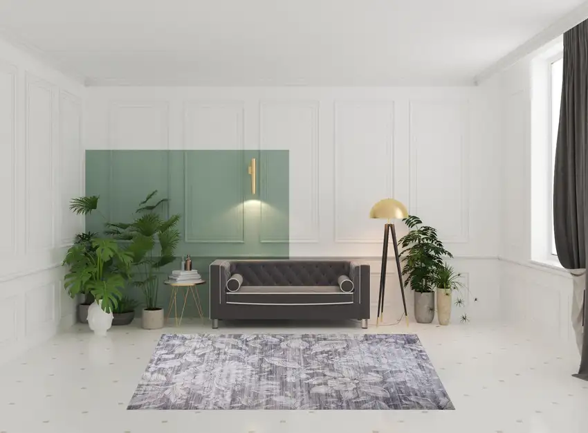 Gray and White Floral Area Rug Photo 2