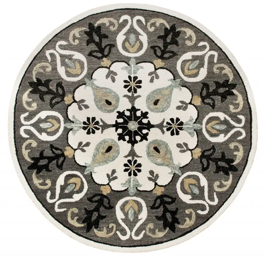 Gray and White Floral Medallion Area Rug Photo 1
