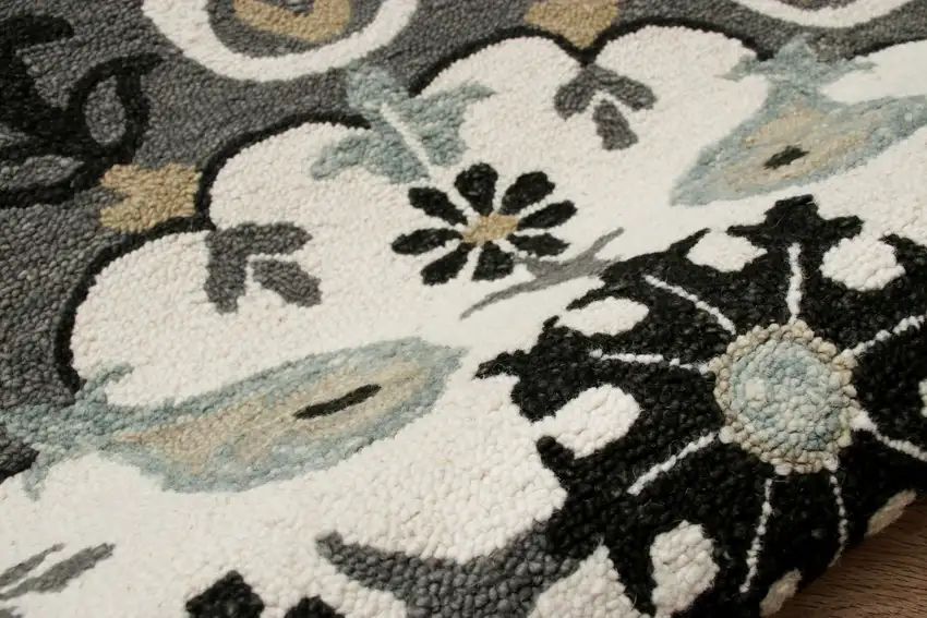 Gray and White Floral Medallion Area Rug Photo 6