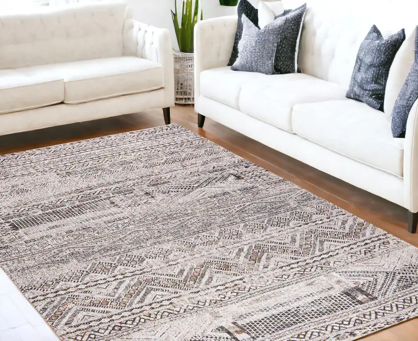 Gray and White Oriental Non Skid Area Rug Photo 1